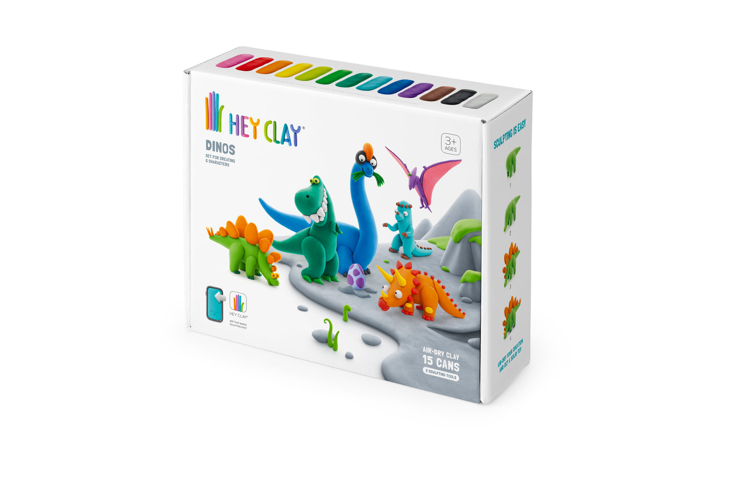 HEY CLAY DINOS LARGE SET(6 CHARACTERS- 15 CANS)