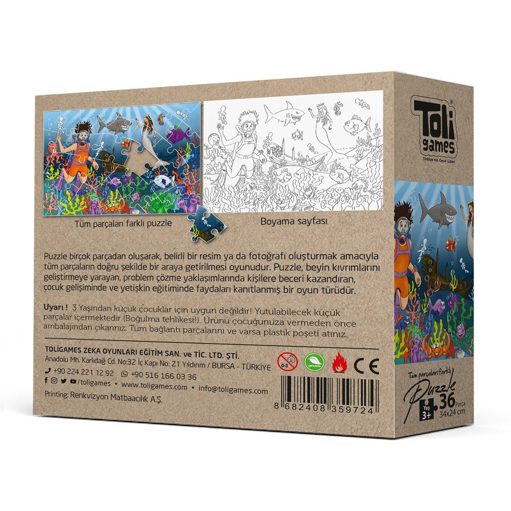 Denizaltı Puzzle - 36 Parça (Boyama Sayfalı)