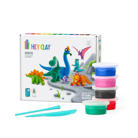 HEY CLAY DINOS LARGE SET(6 CHARACTERS- 15 CANS)