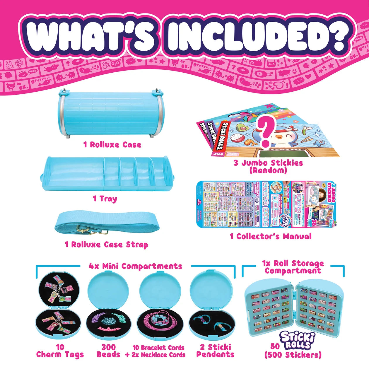 Sticki Rolls Rolluxe (Çanta, 500+Sticker, 3 Dev Sticker ,2 Kolye, 10 bilezik, charm ve süsler)